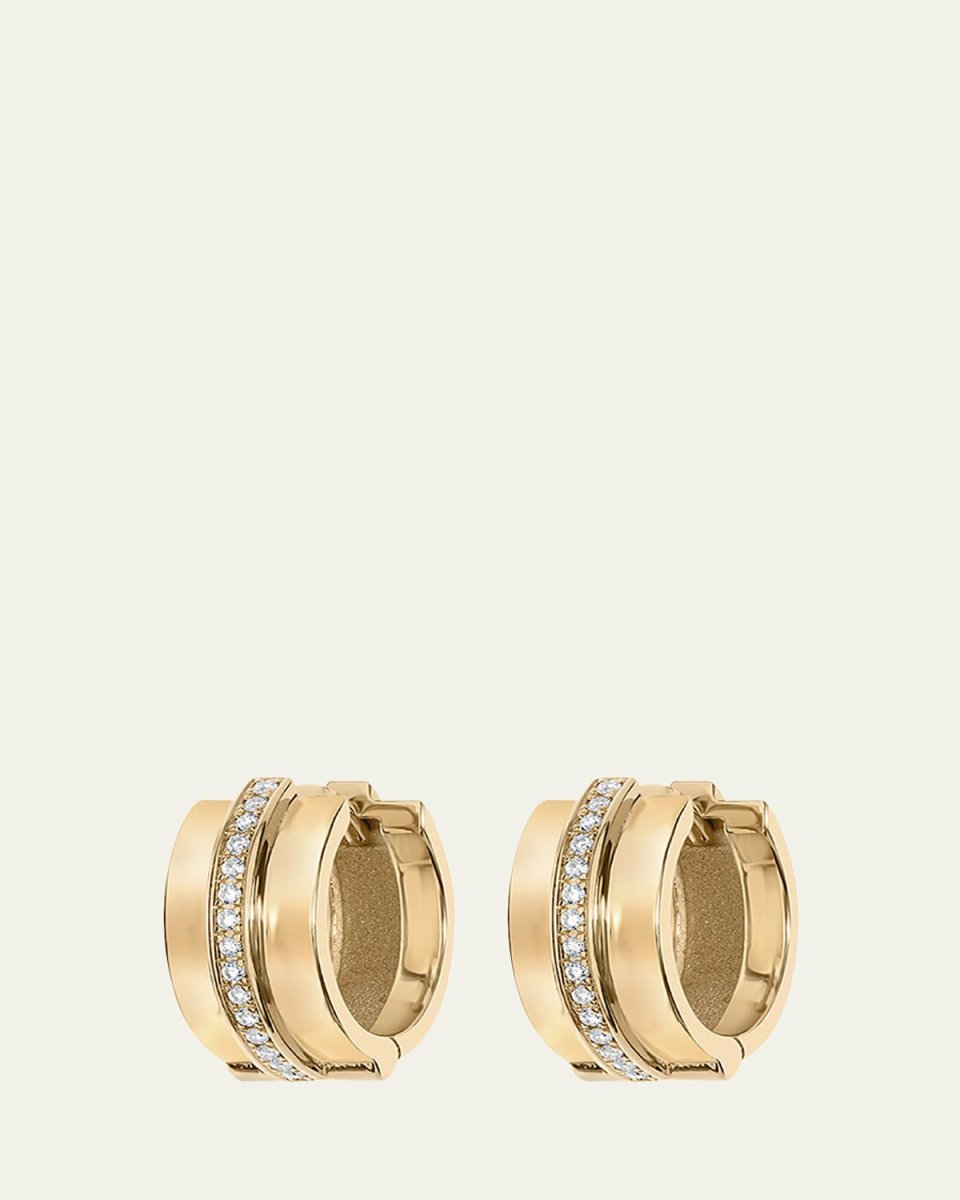 18K Yellow Gold Staircase 3-Tier Hinged Diamond Huggie Earrings